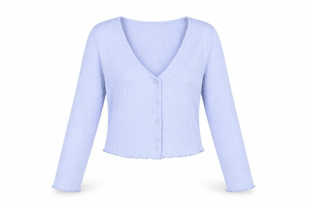 Mango Women's Purple Cropped Button Blouse Long Sleeve Slim Fit S