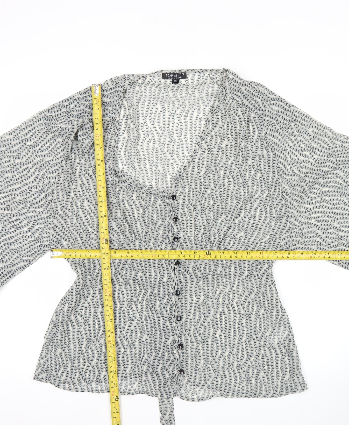 Topshop Women’s Grey Wrap Blouse UK 12 Polyester 3/4 Sleeve