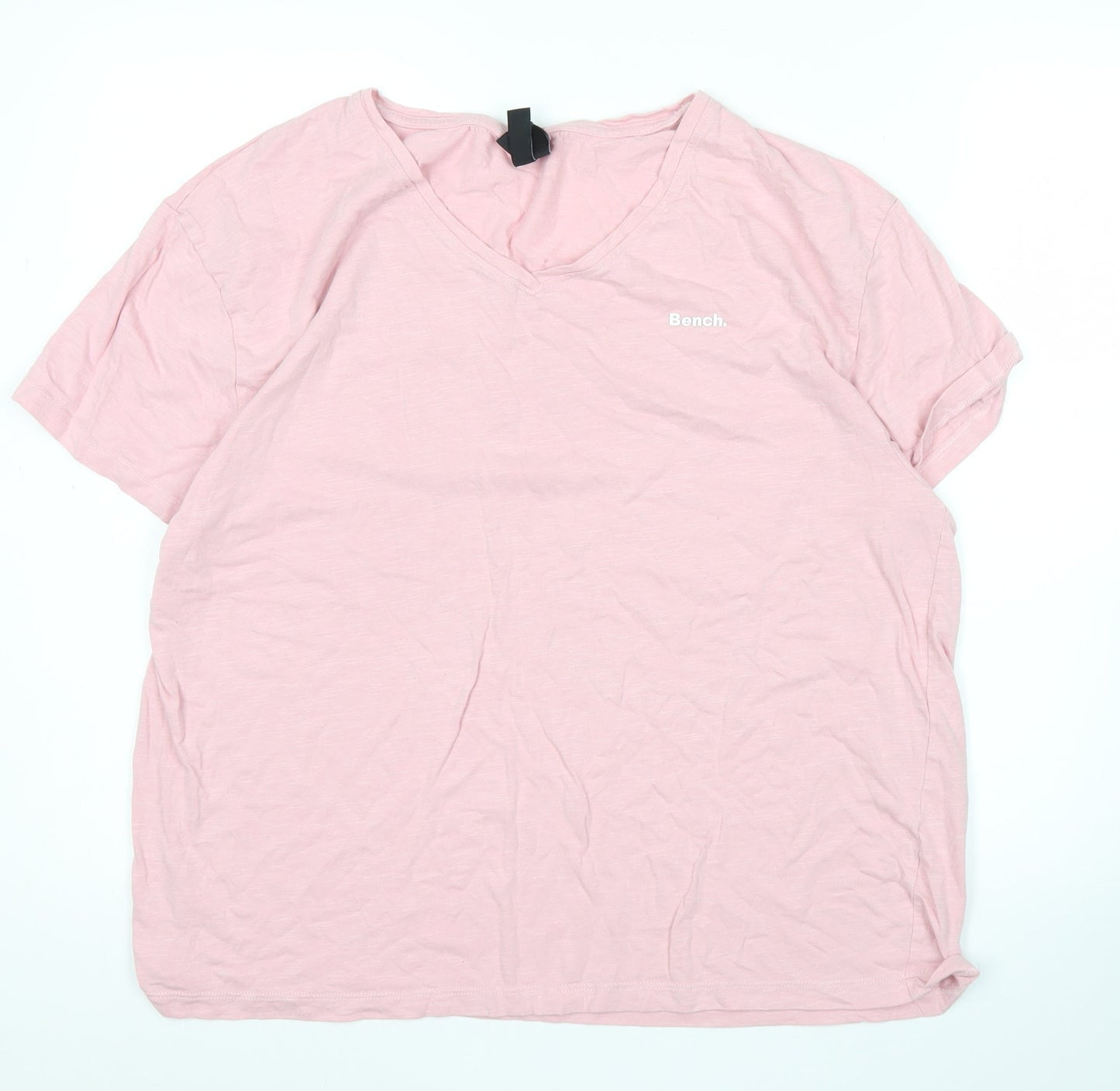 Bench Women Pink L V-Neck Short Sleeve Cotton T-Shirt