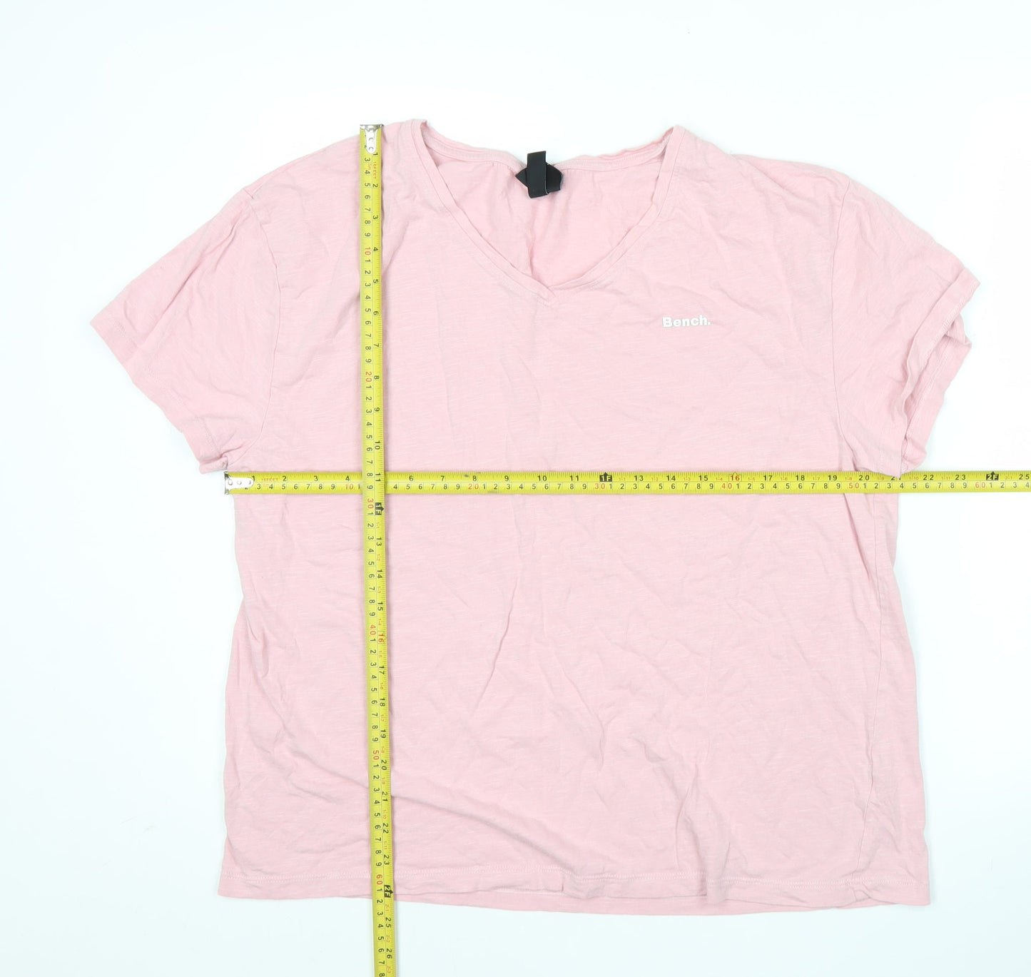 Bench Women Pink L V-Neck Short Sleeve Cotton T-Shirt