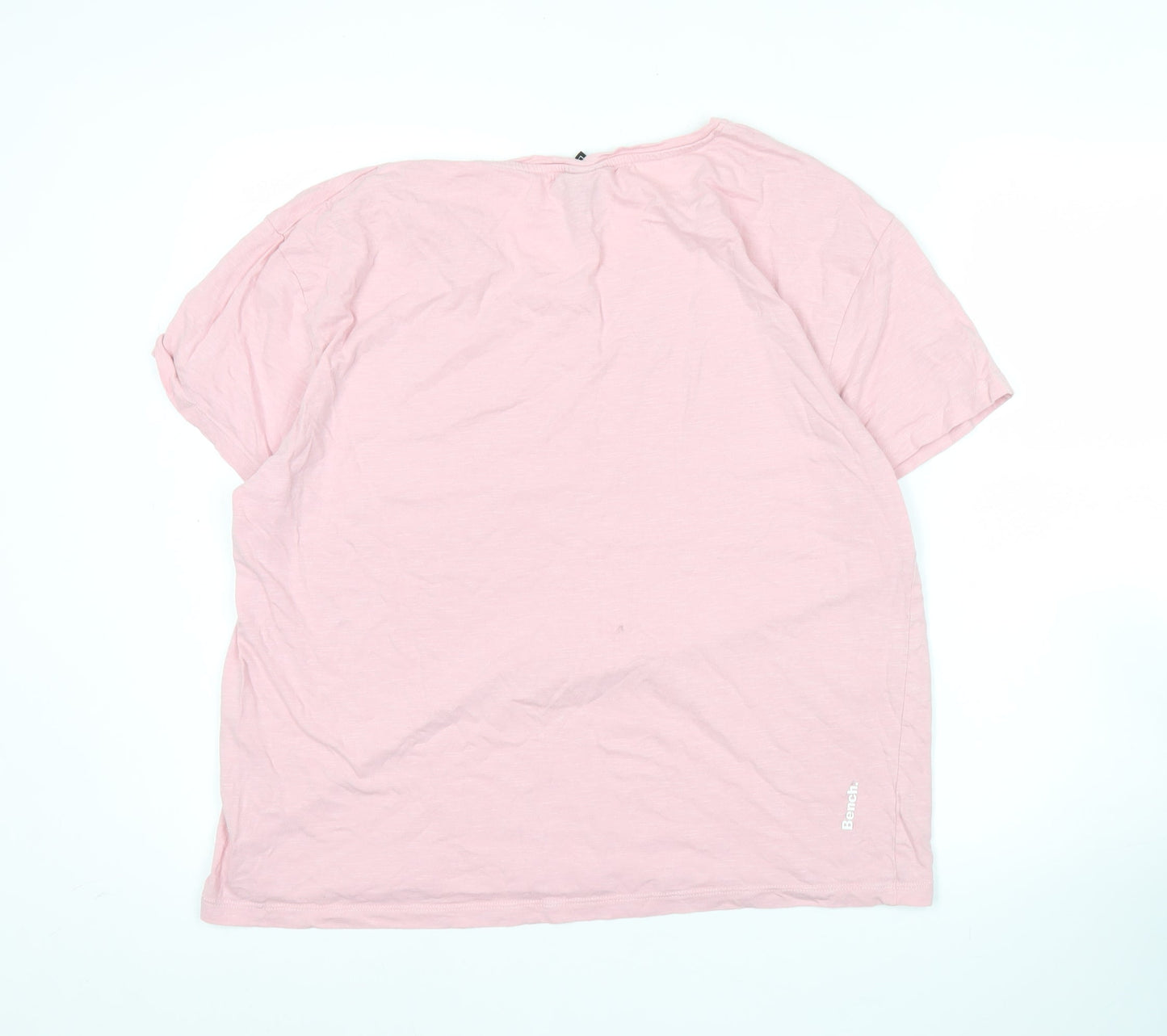 Bench Women Pink L V-Neck Short Sleeve Cotton T-Shirt