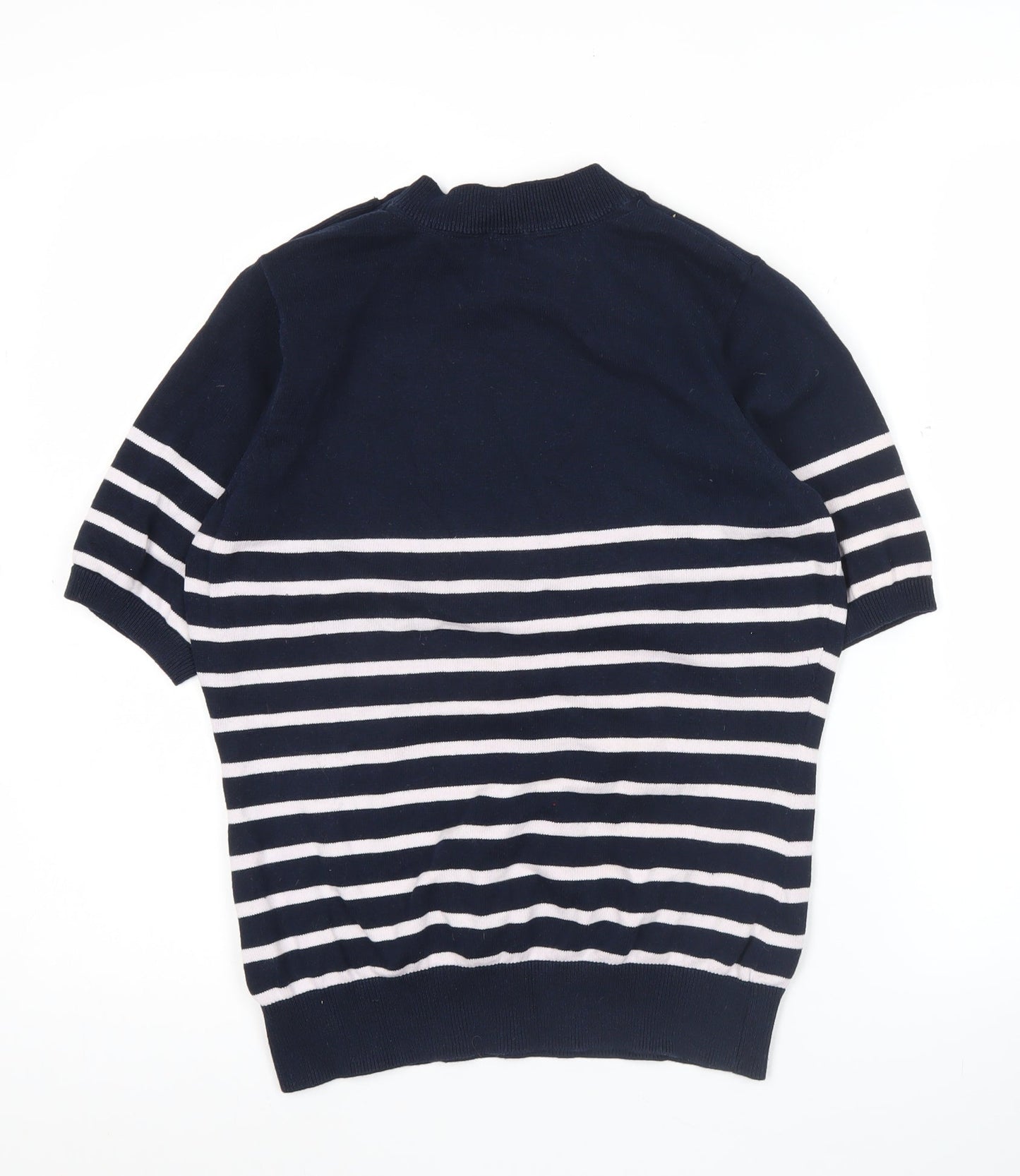 Crew Clothing Women Blue Striped Cotton Jumper Size 10 Short Sleeve
