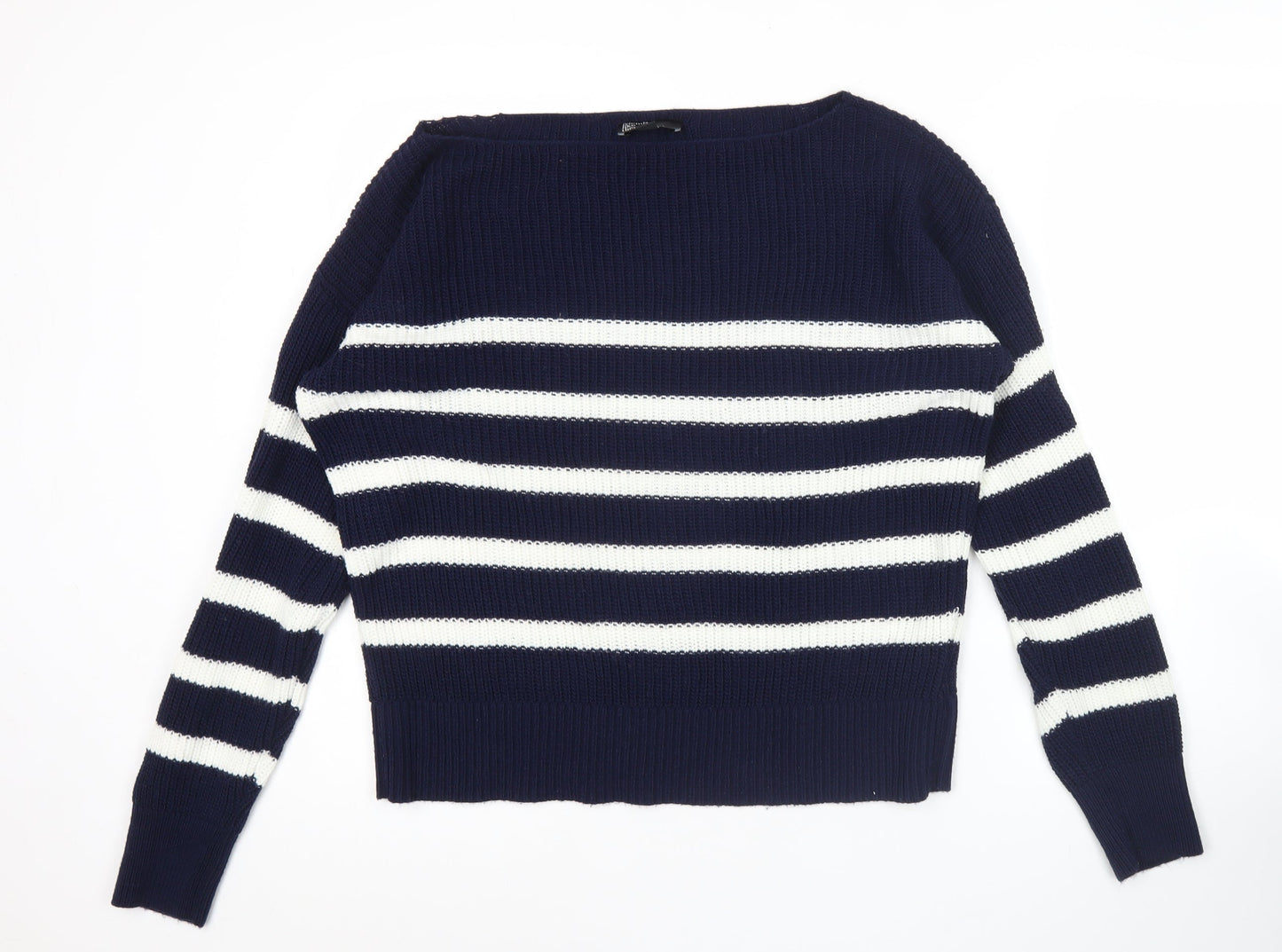Friends Like These Womens Blue Striped Boat Neck Jumper Size 10