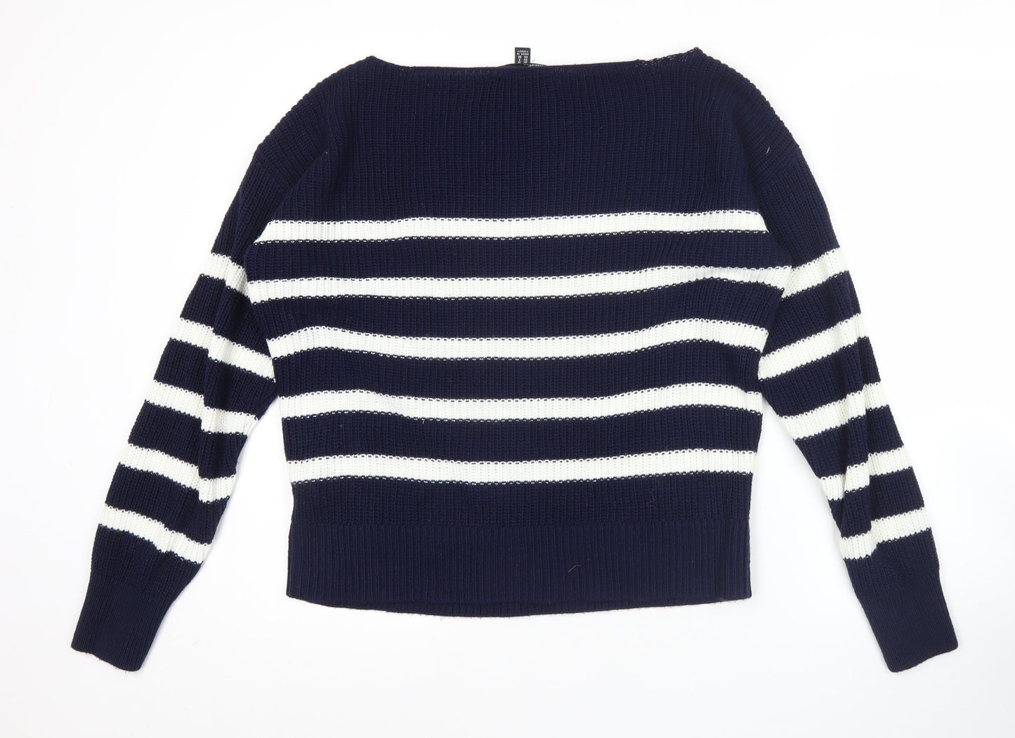 Friends Like These Womens Blue Striped Boat Neck Jumper Size 10
