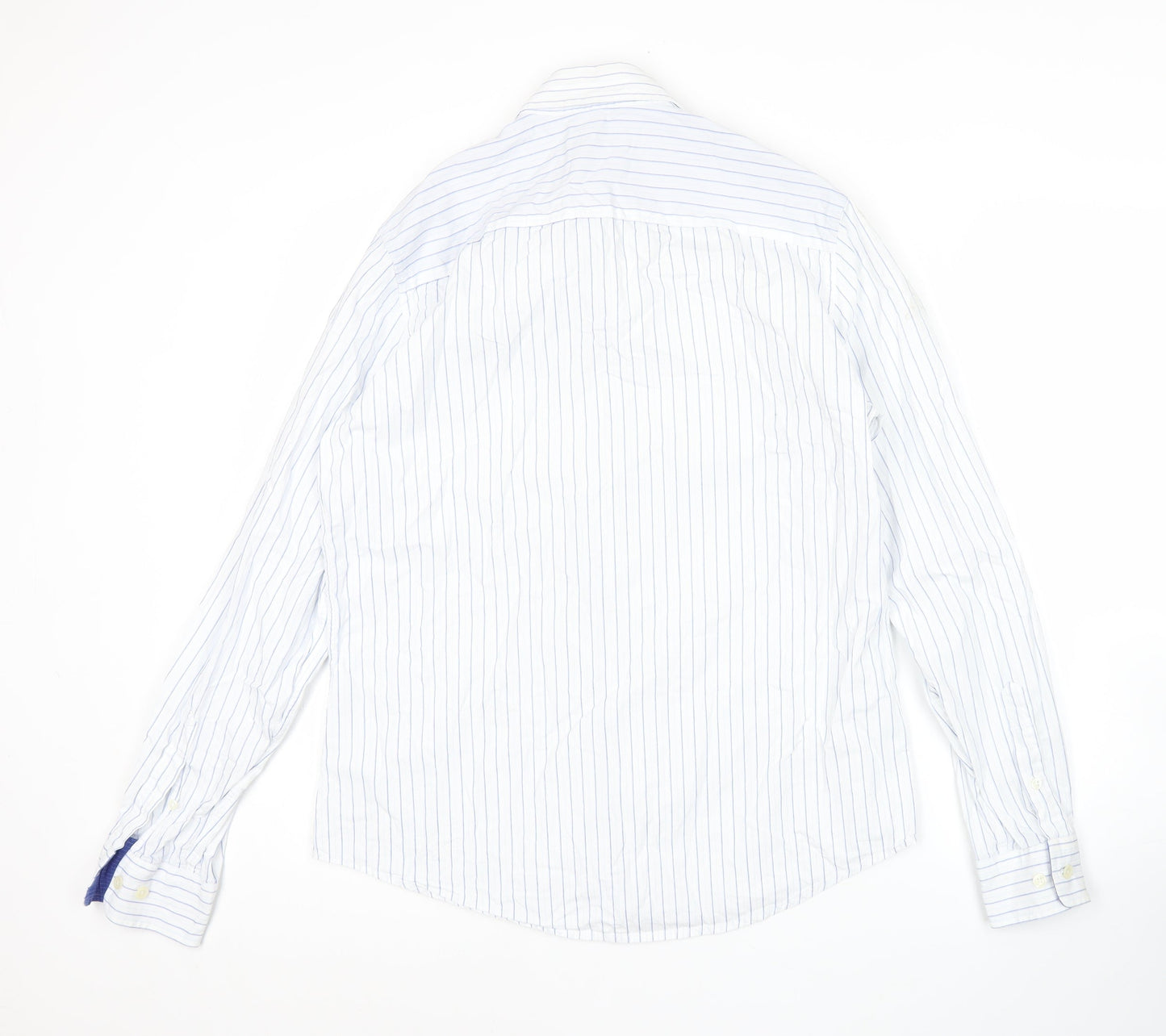 XDYE Men’s White Striped Button-Up Shirt L Long Sleeve Cotton