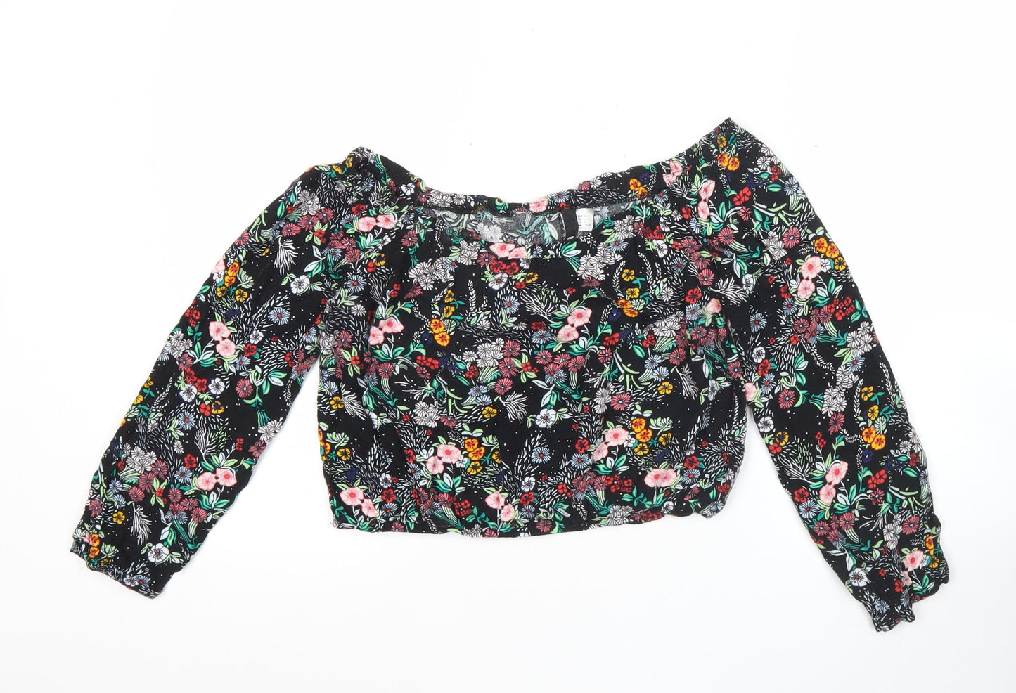 H&M Women’s Multicoloured Floral Off Shoulder Cropped Blouse Size 10