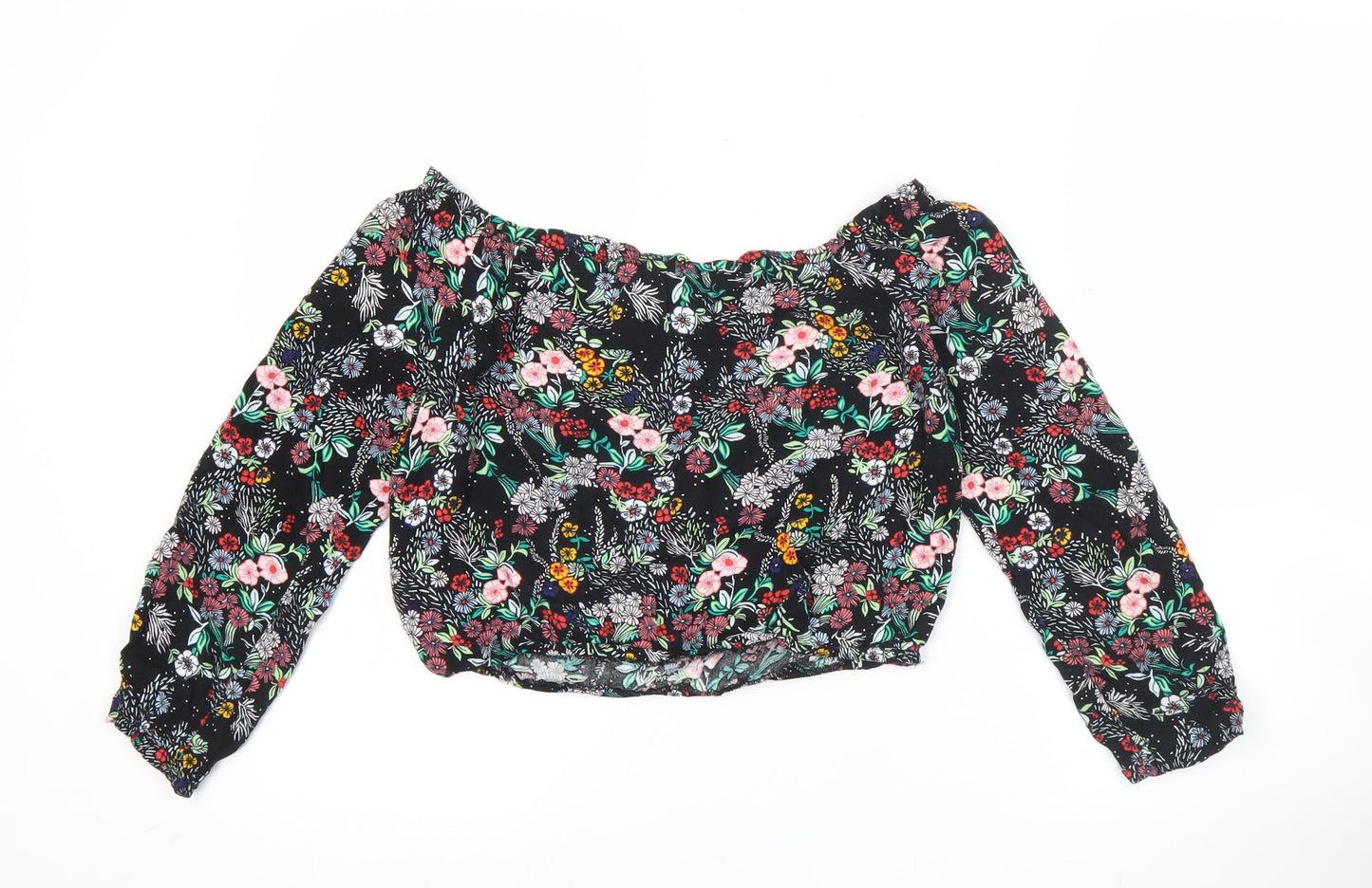 H&M Women’s Multicoloured Floral Off Shoulder Cropped Blouse Size 10