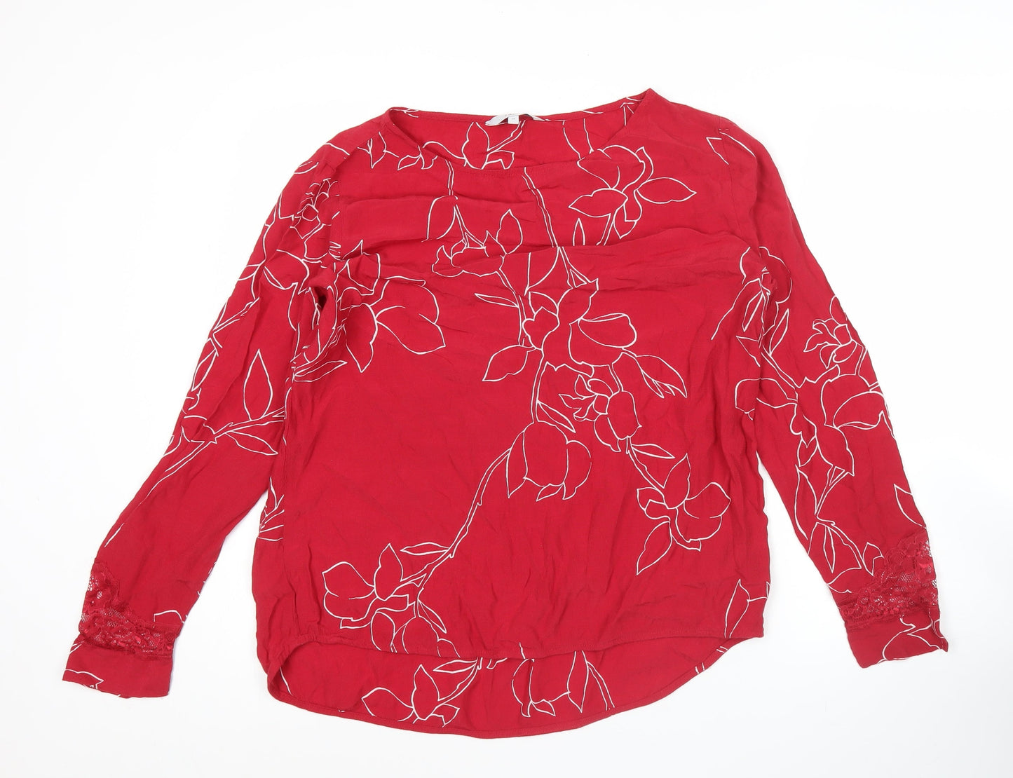 Next Women Red Floral Long Sleeve Tunic Blouse UK 14