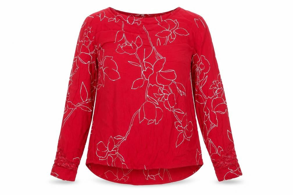Next Women Red Floral Long Sleeve Tunic Blouse UK 14