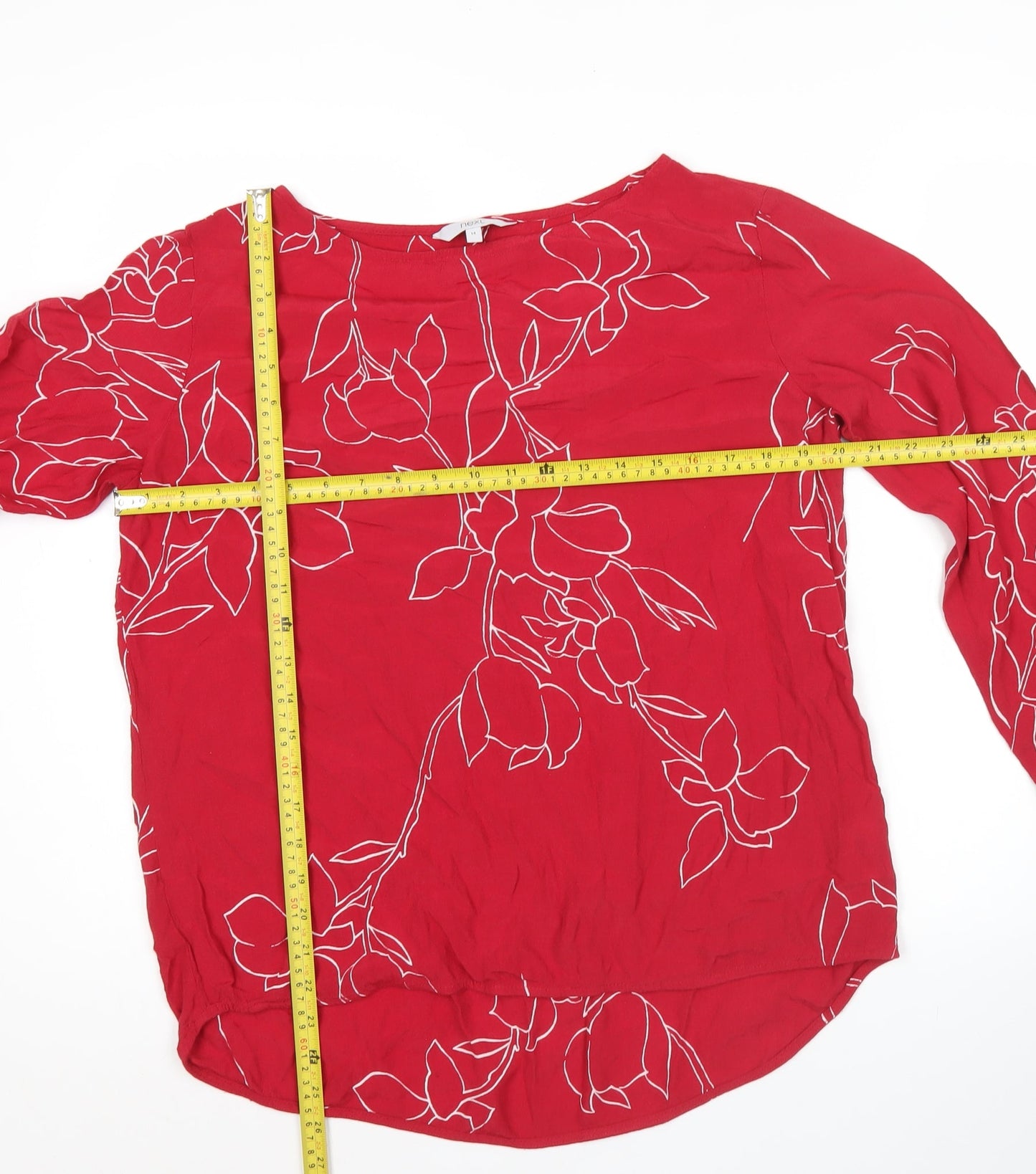 Next Women Red Floral Long Sleeve Tunic Blouse UK 14