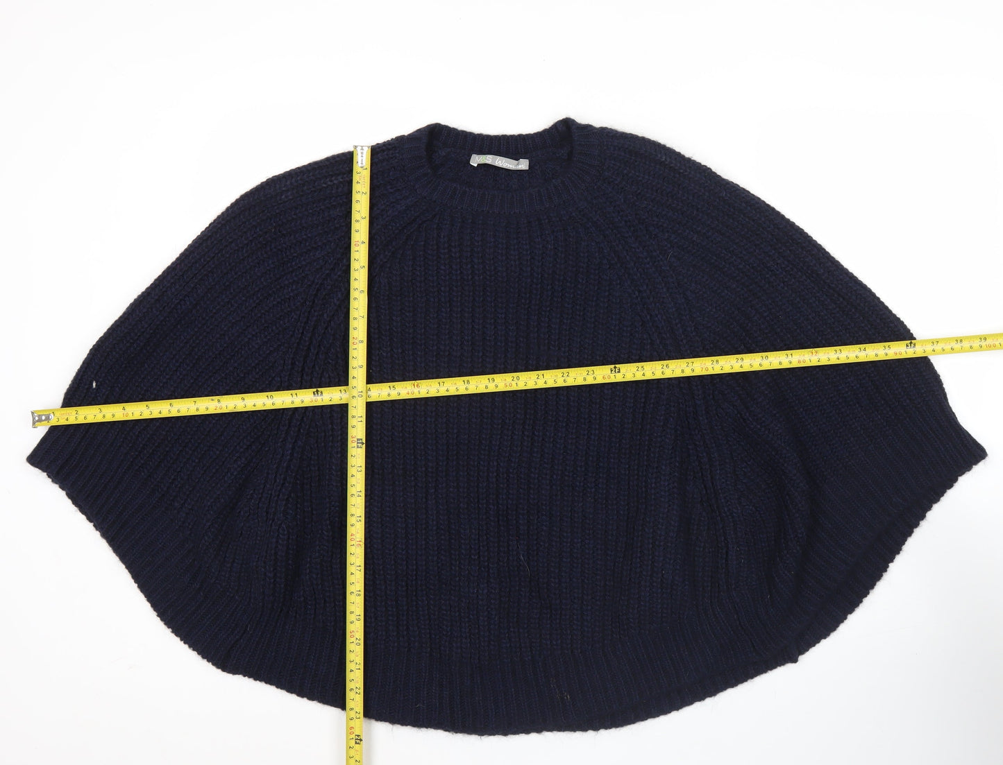 Marks and Spencer Women Blue Chunky Knit Cape Jumper Small