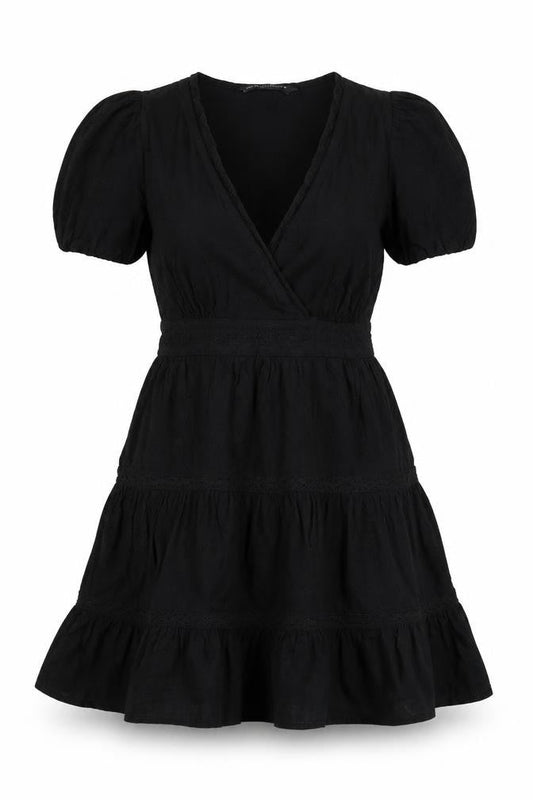 Zara Women’s Black Short A-Line Puff Sleeve Cotton Dress S