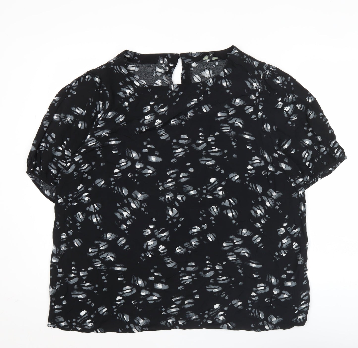 Next Women’s Black Abstract Print Blouse Size 20 Short Sleeve Viscose
