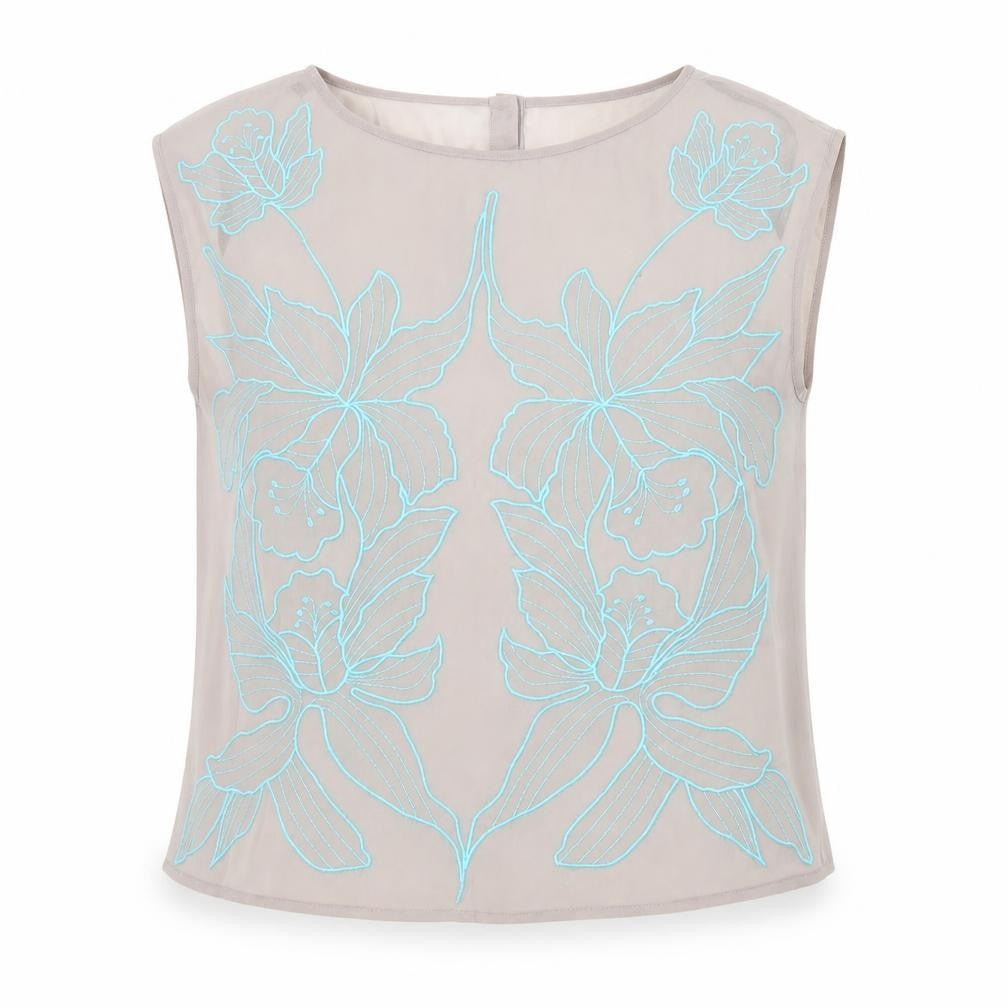 Warehouse Women’s Beige Floral Embroidered Sleeveless Blouse Size 10