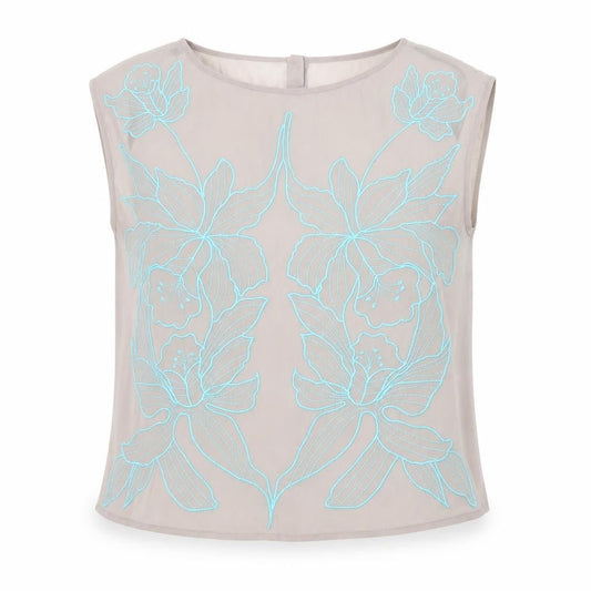 Warehouse Women’s Beige Floral Embroidered Sleeveless Blouse Size 10