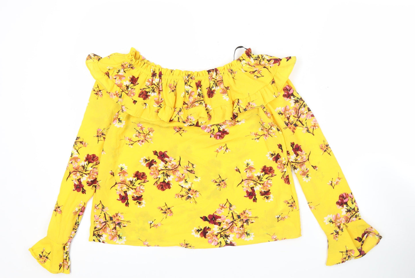 H&M Women’s Yellow Floral Ruffle Off Shoulder Blouse Size 6