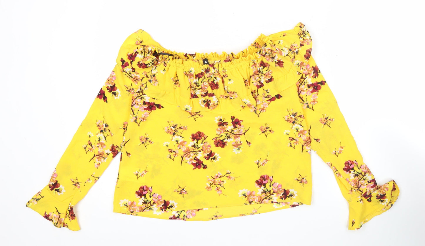 H&M Women’s Yellow Floral Ruffle Off Shoulder Blouse Size 6