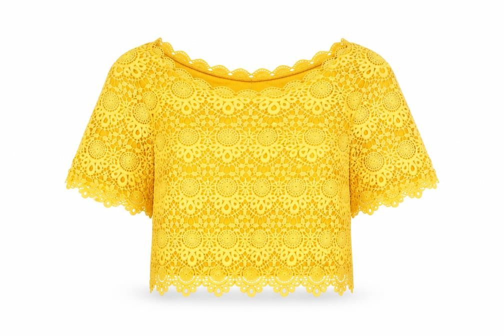 H&M Divided Women’s Yellow Lace Floral Cropped Blouse XS