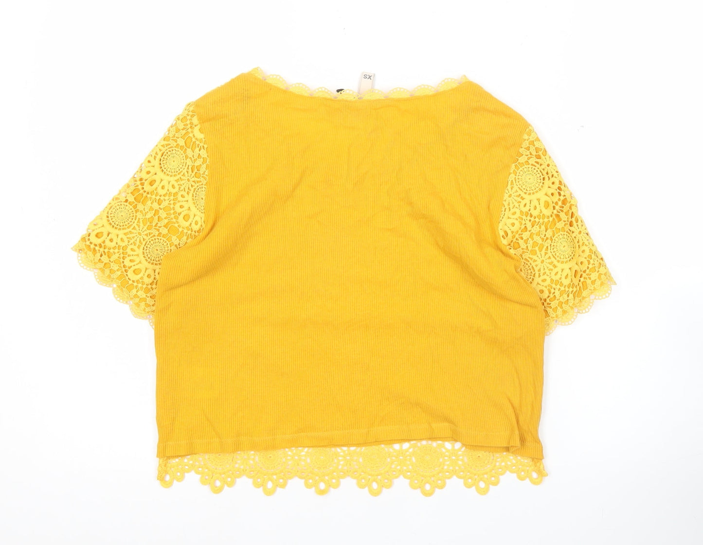 H&M Divided Women’s Yellow Lace Floral Cropped Blouse XS