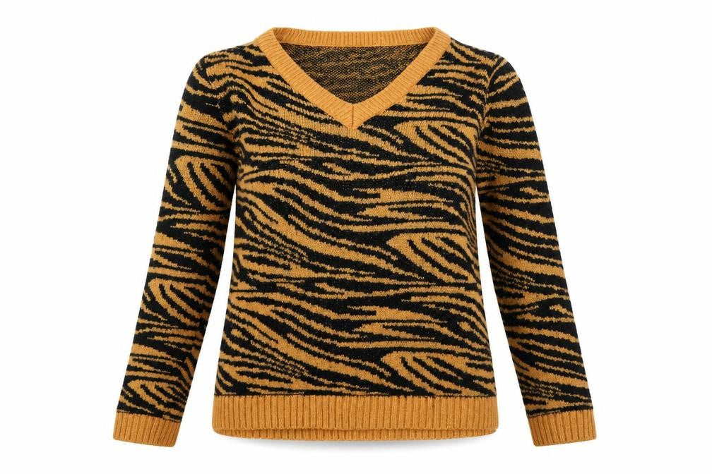 Brave Soul Womens Brown Zebra V-Neck Jumper Size S