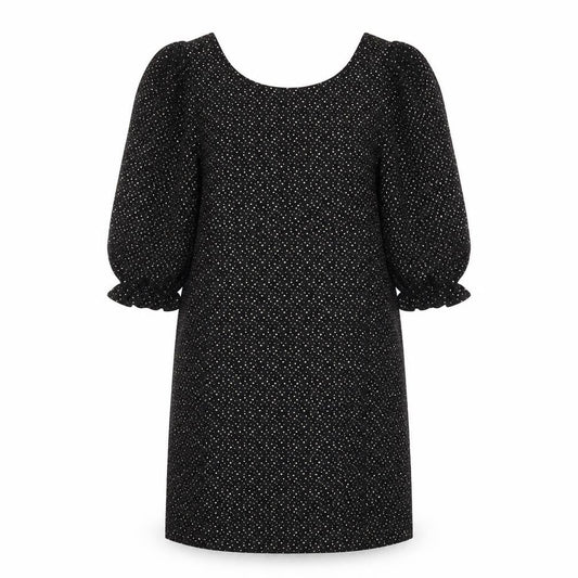 Monki Women Black Polka Dot Shift Dress Size 12 3/4 Sleeve Scoop Neck