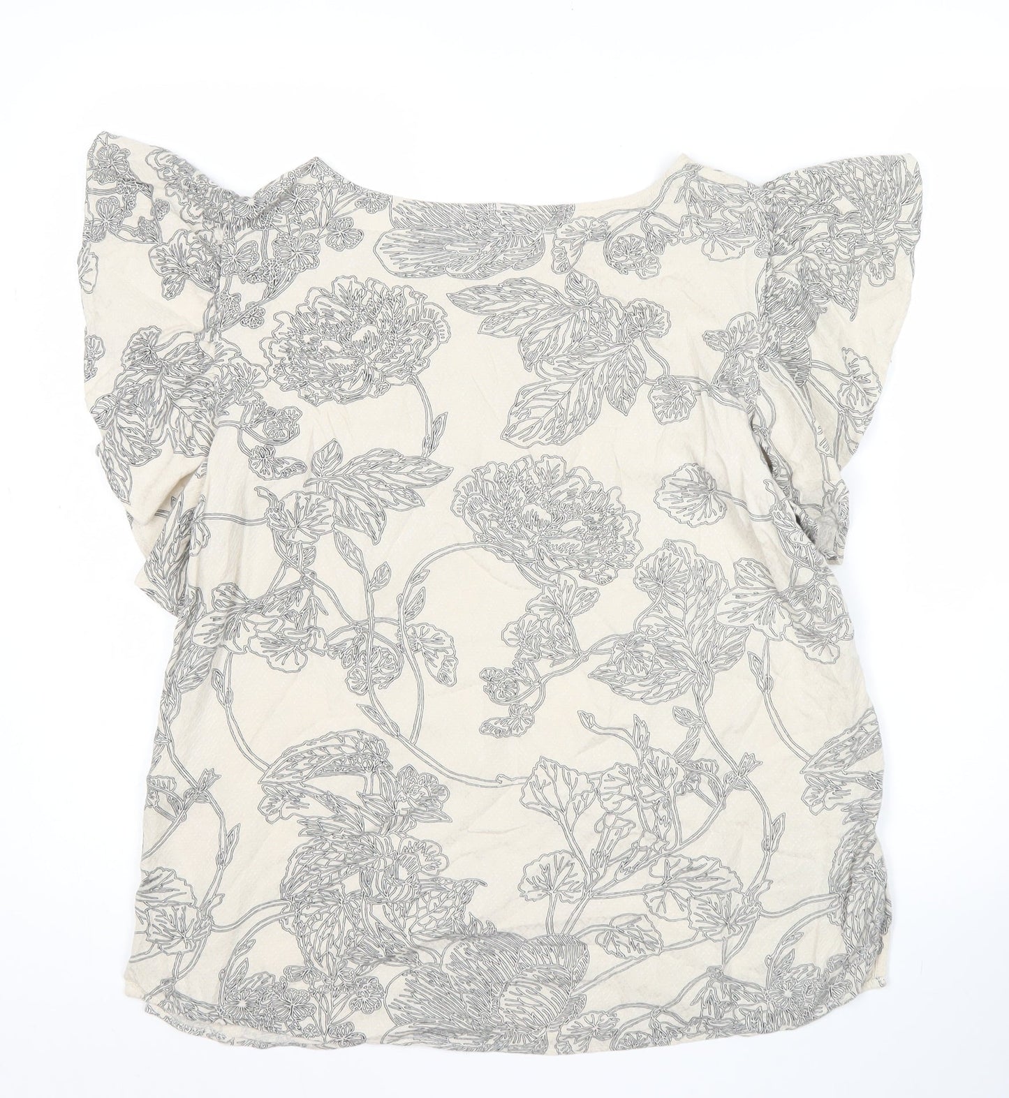 Vero Moda Womens Ivory Floral Blouse Size M Short Flutter Sleeve