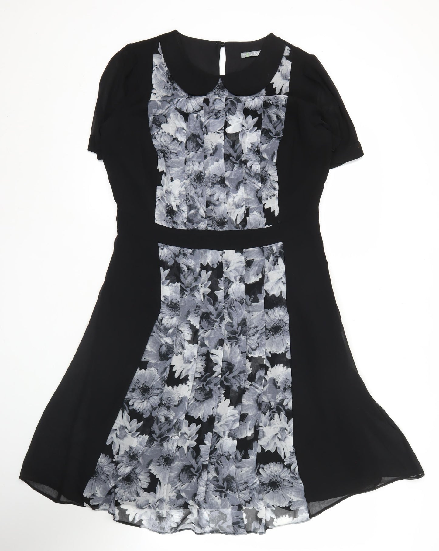 Marks and Spencer Womens Black Floral Hi-Low Fit & Flare Dress Size 12