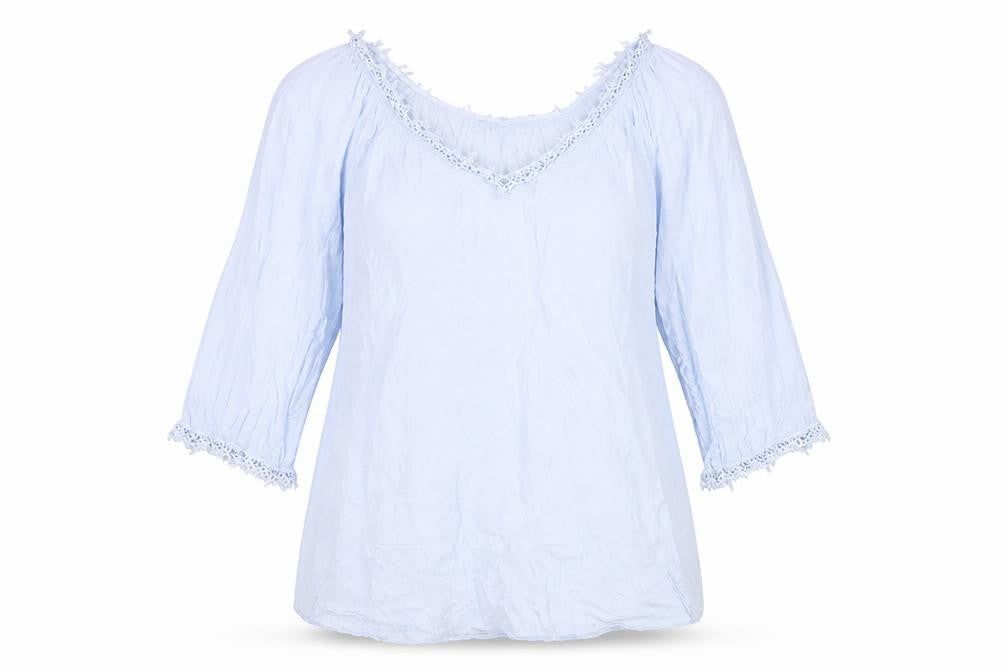 Zara Women Blue Tunic Blouse Size 10 Crochet V-Neck 3/4 Sleeve