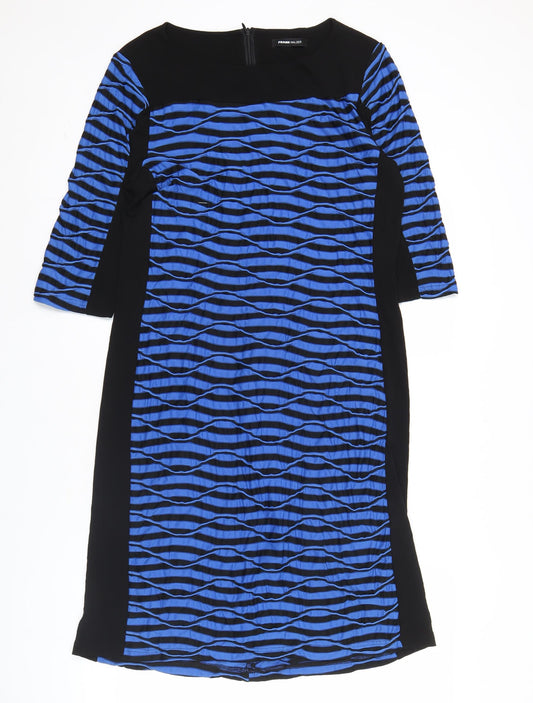 Frank Walder Women’s Blue Black Sheath Dress Size 14 Long Sleeve