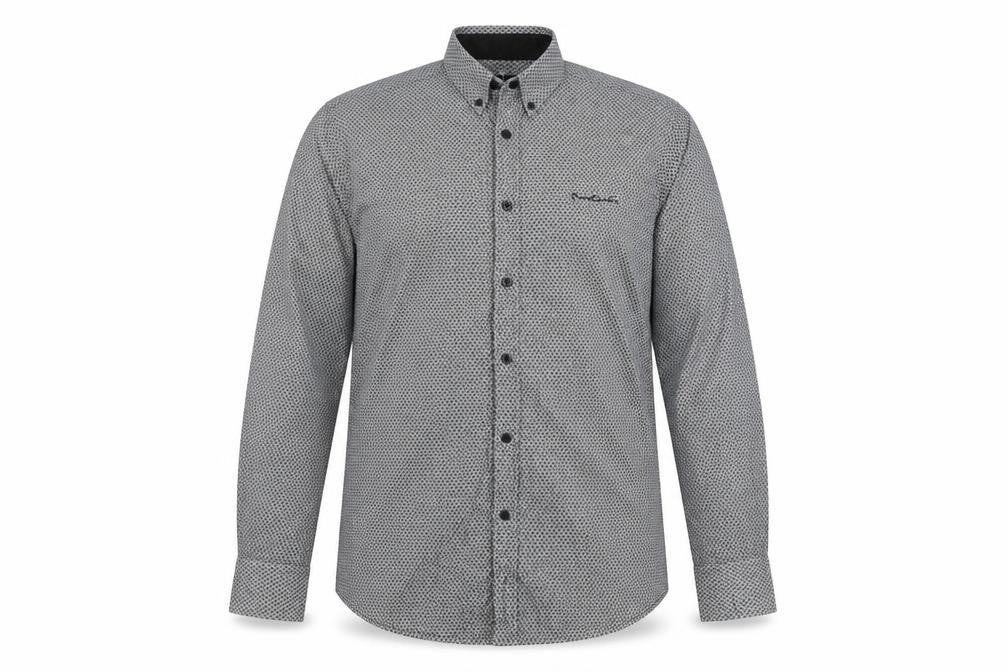 Pierre Cardin Men’s Black Geometric Button-Down Shirt S Regular Fit
