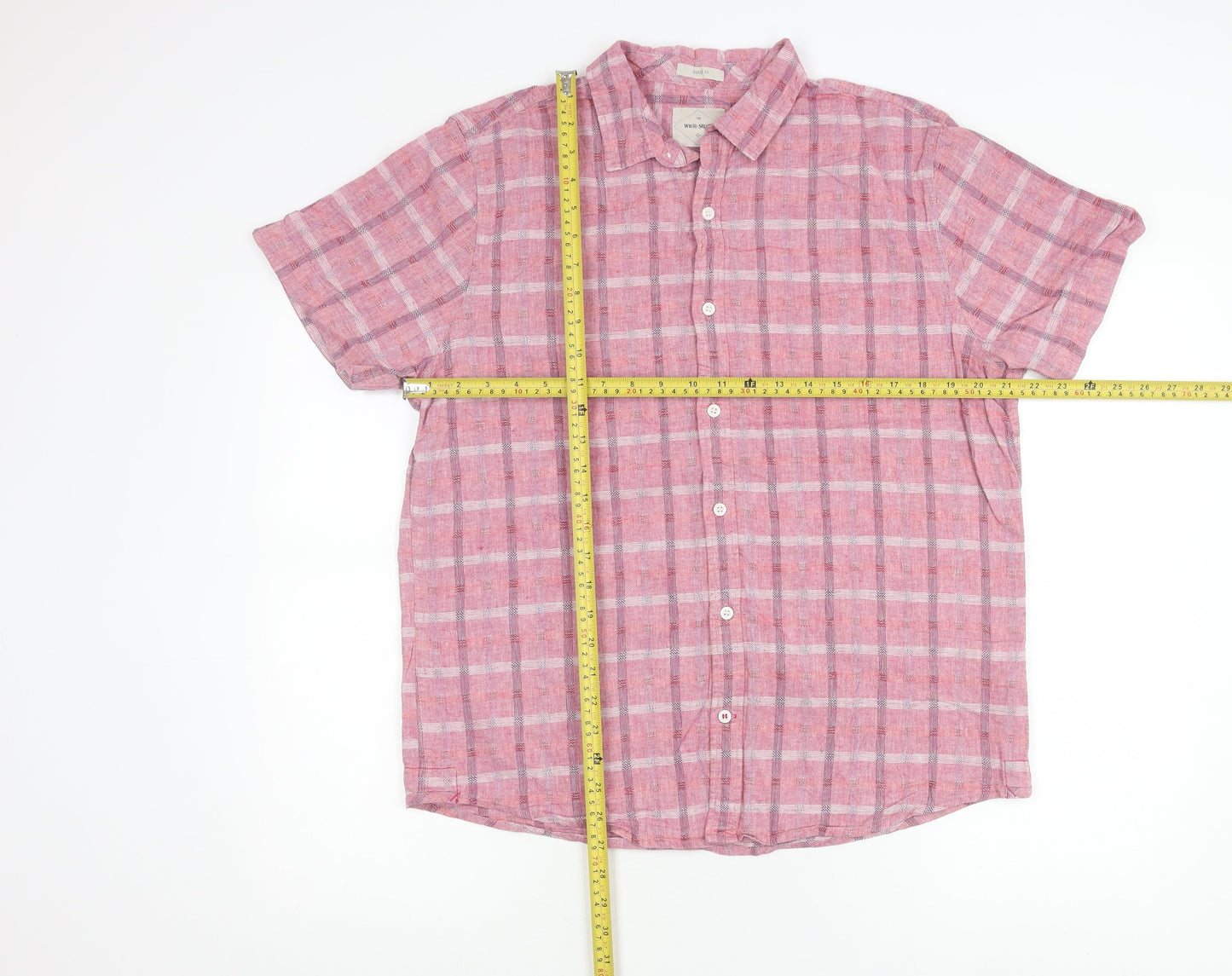 White Stuff Mens Pink Check Linen Cotton Classic Fit Shirt L