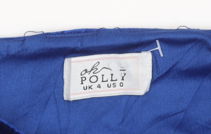 Oh Polly Women’s Blue Velvet Puff Sleeve Cropped Blouse UK 4