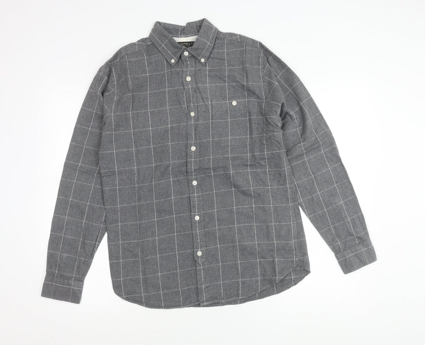 Hammond & Co Men’s Grey Check Button-Down Long Sleeve Cotton Shirt S