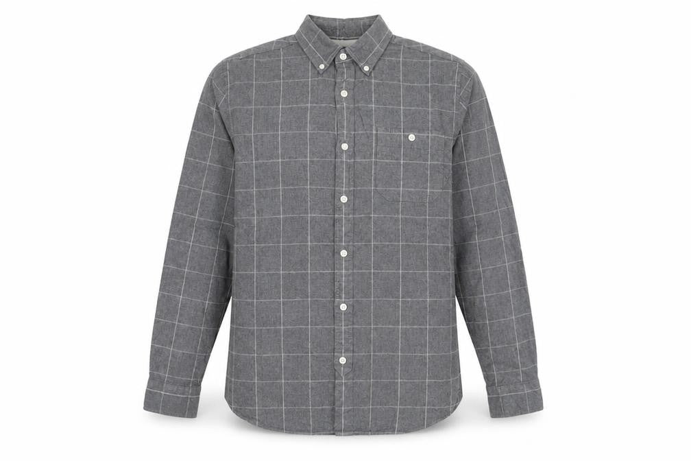 Hammond & Co Men’s Grey Check Button-Down Long Sleeve Cotton Shirt S