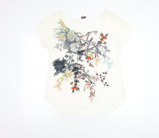 Phase Eight Womens White Floral Scoop Neck T-Shirt Size 14
