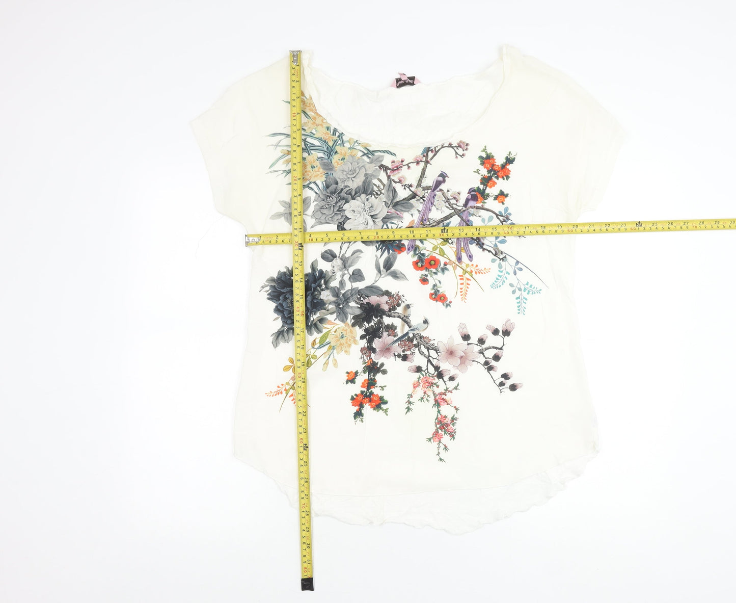 Phase Eight Womens White Floral Scoop Neck T-Shirt Size 14