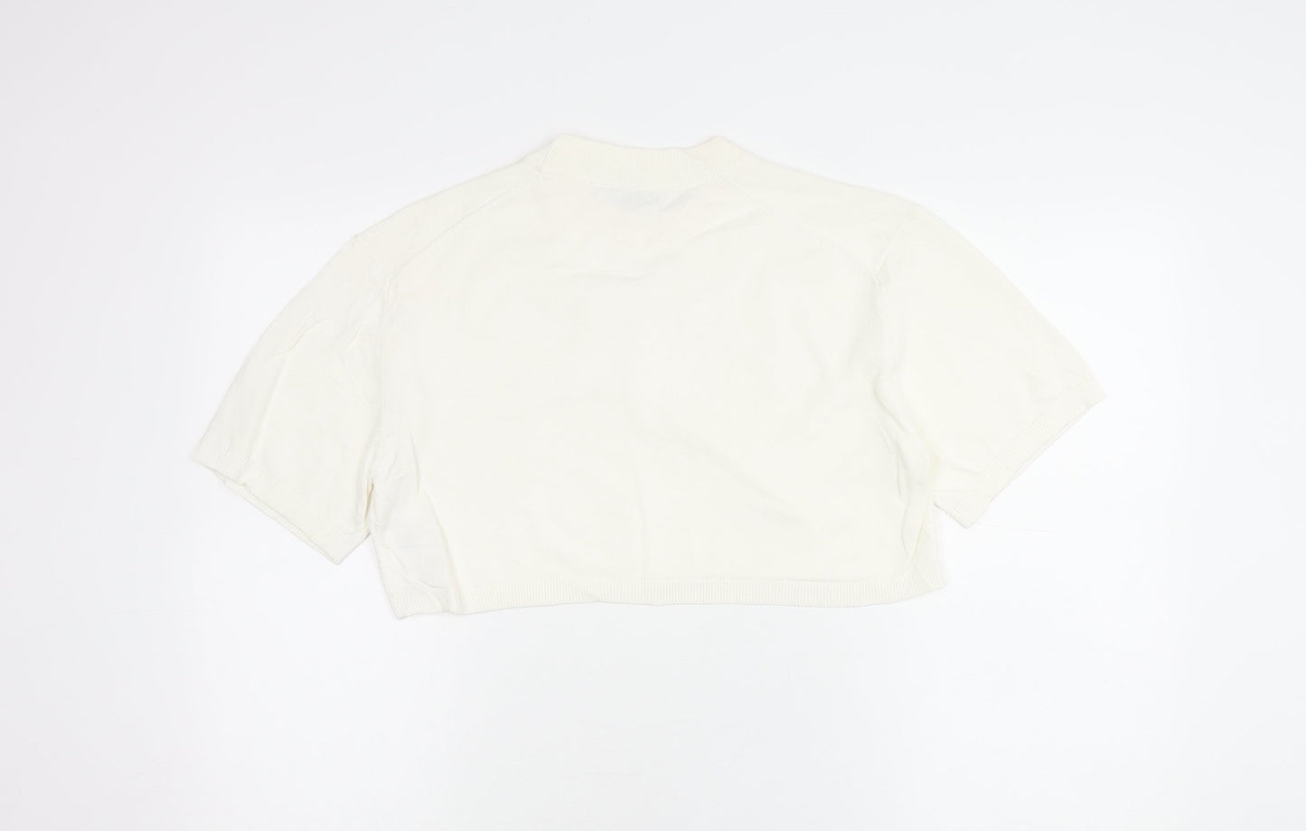 Zara Women Ivory Cropped Cotton T-Shirt Size S Short Sleeve