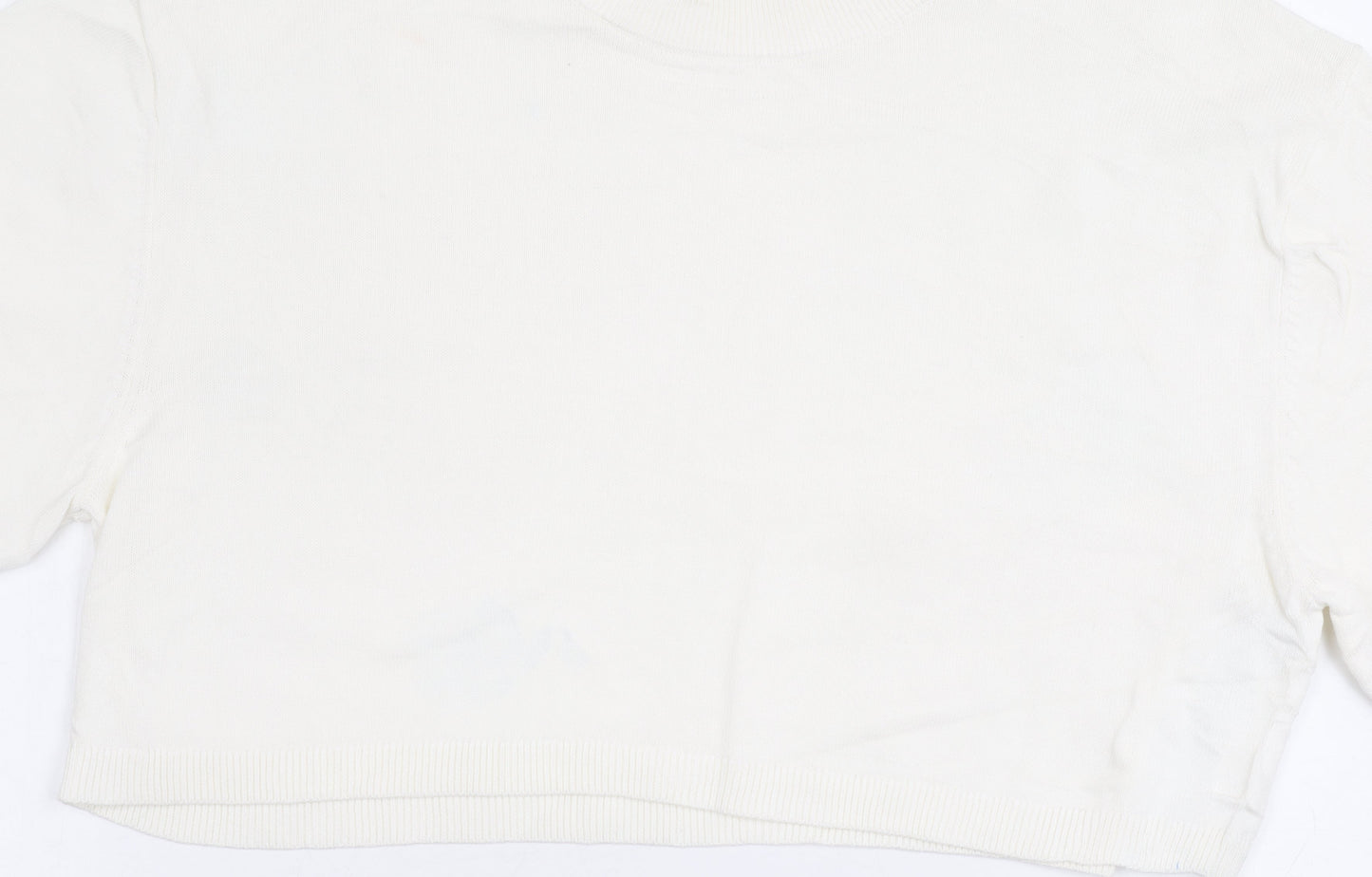 Zara Women Ivory Cropped Cotton T-Shirt Size S Short Sleeve