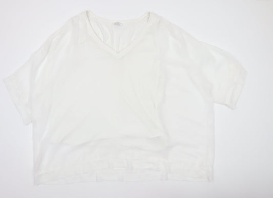 Yours Women White Plus Size 22 V-Neck Short Sleeve Blouse