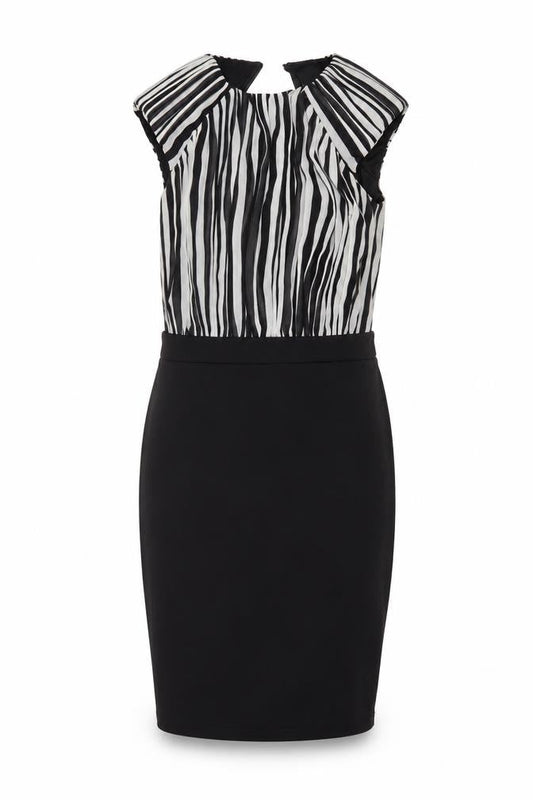 Little Mistress Women’s Black White Stripe Sheath Knee Dress UK 8