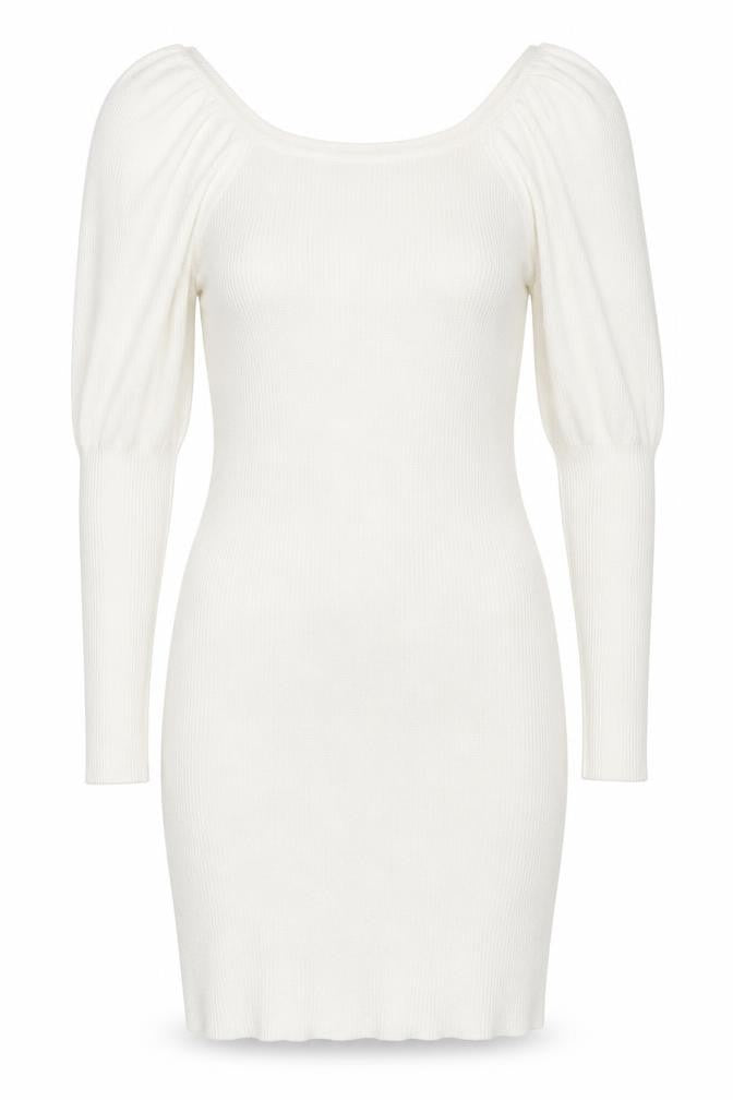 Front view of ASOS Women’s White Bodycon Puff Sleeve Mini Dress, size UK 8
