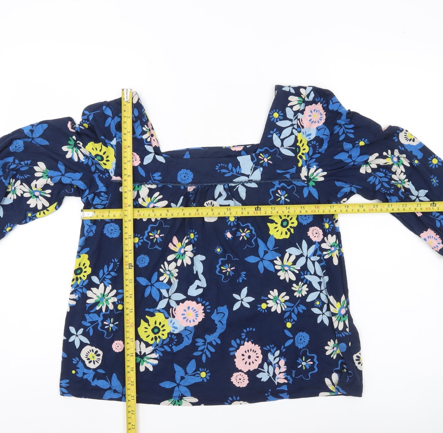 Lily & Me Womens Blue Floral Tunic Blouse UK 12 3/4 Sleeve