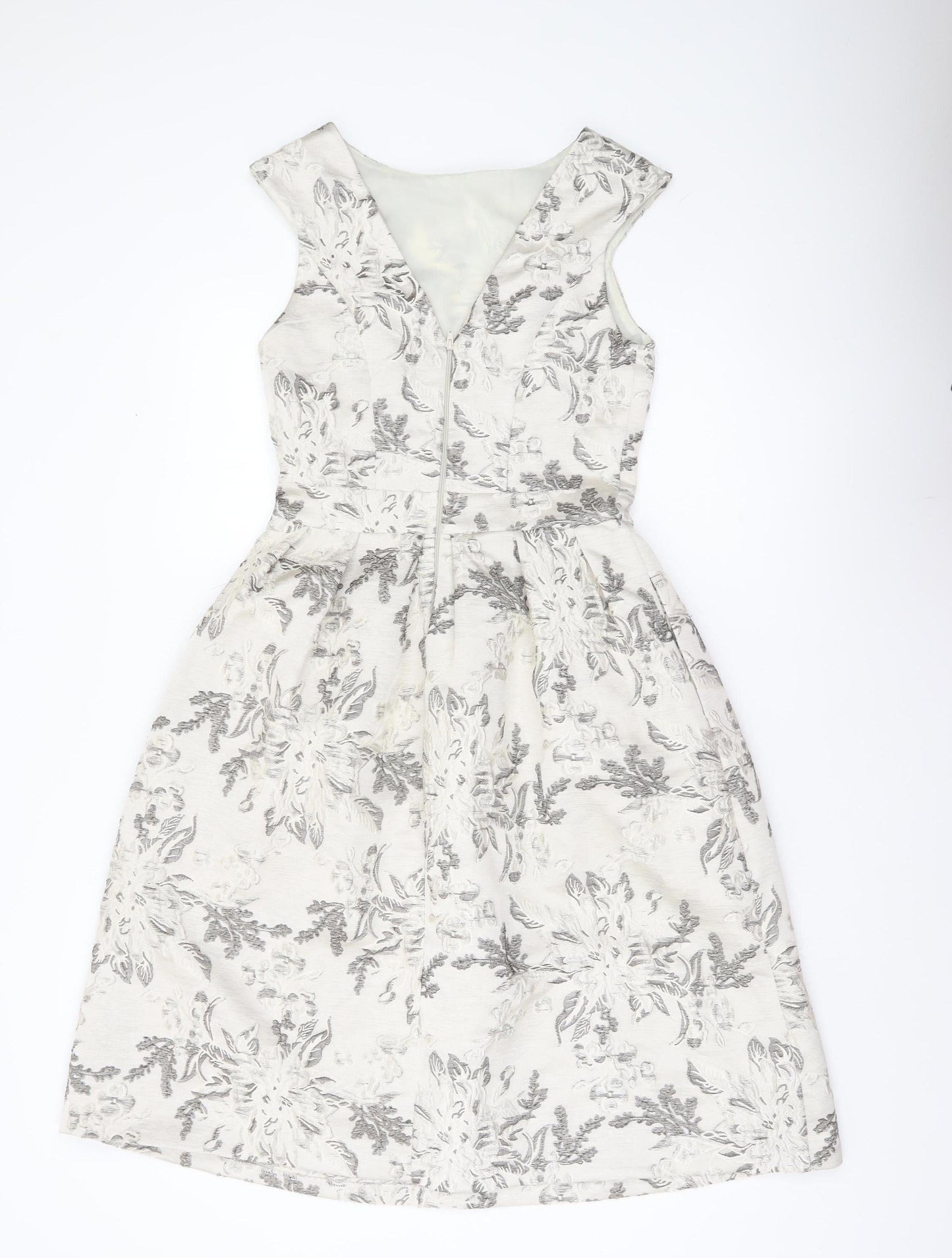 Miss Selfridge Womens Ivory Floral Jacquard Fit & Flare Dress Size 8