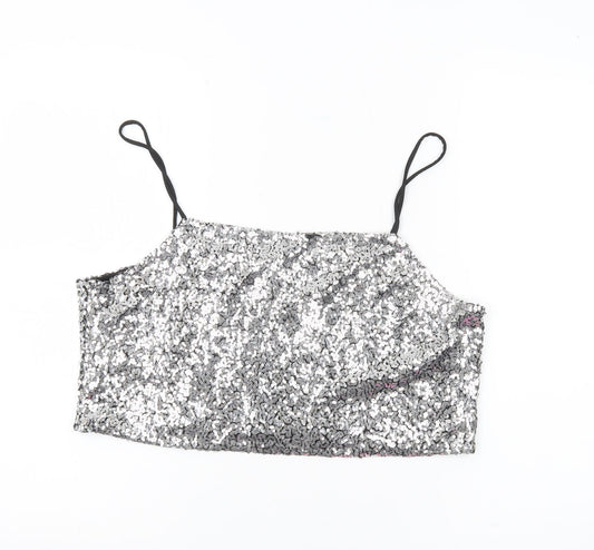 Monki Women’s Silver Sequin Camisole Tank Top Size L Party Clubwear