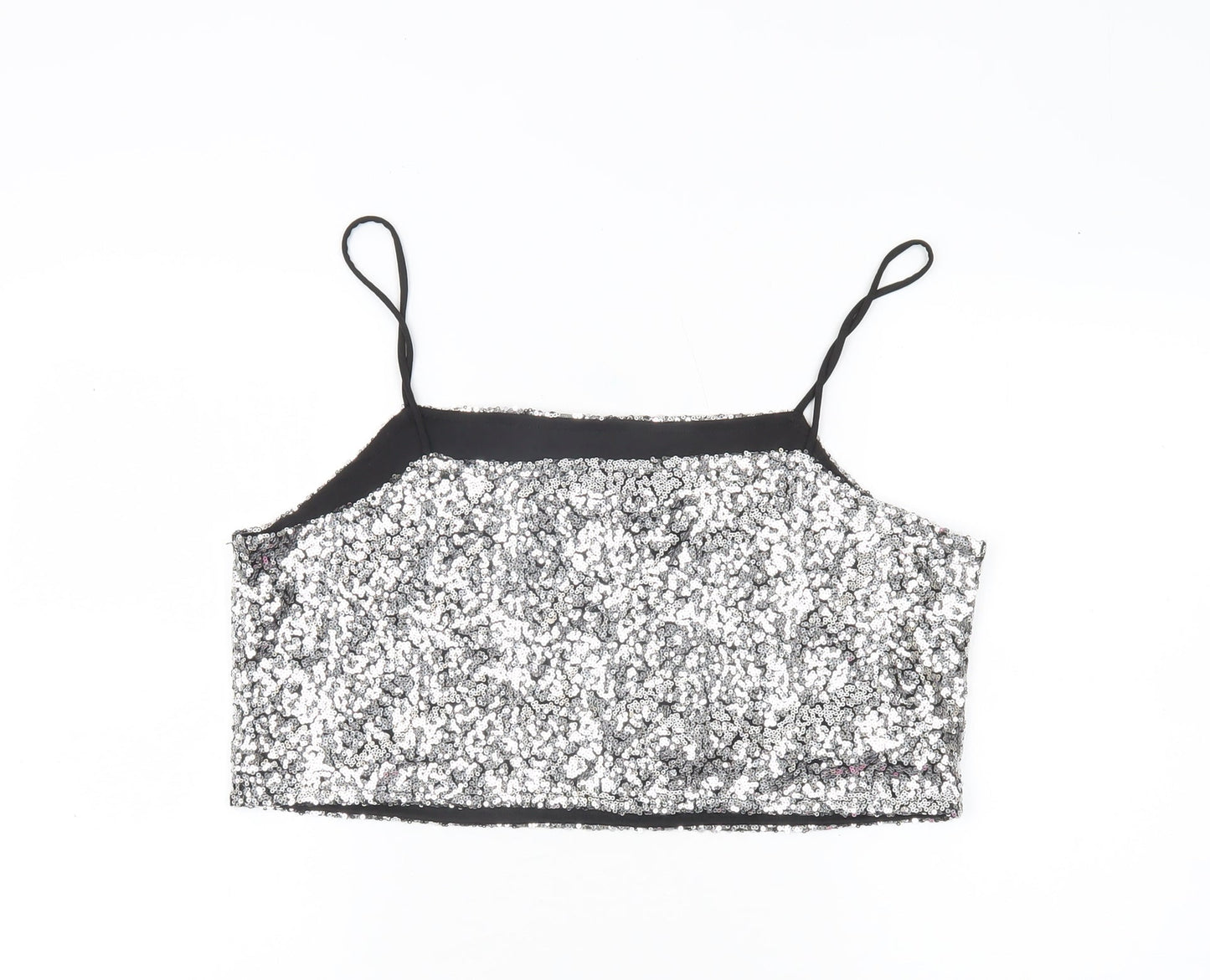 Monki Women’s Silver Sequin Camisole Tank Top Size L Party Clubwear