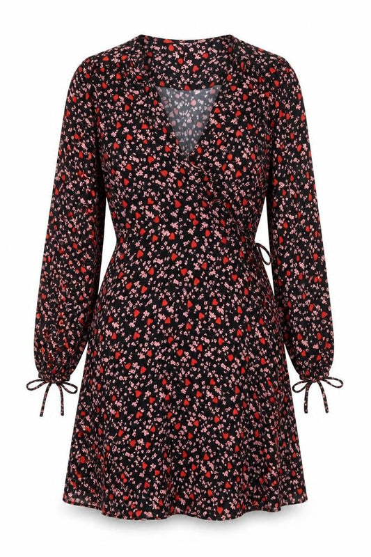 Ghost Women’s Black Floral Print XS Wrap Dress Long Sleeve Viscose