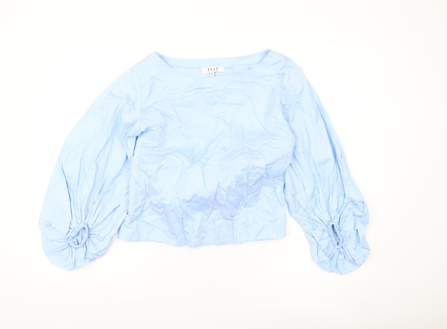 Elle Women’s Blue Cotton Bow Back Balloon Sleeve Blouse Size 12