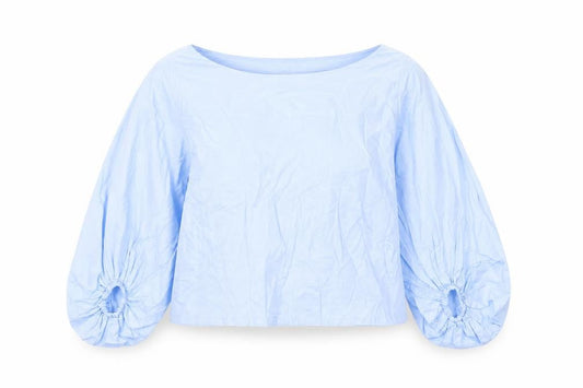 Elle Women’s Blue Cotton Bow Back Balloon Sleeve Blouse Size 12