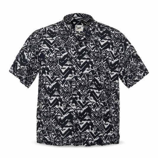 Pull&Bear Men’s Black Geometric Resort Shirt S Short Sleeve Viscose