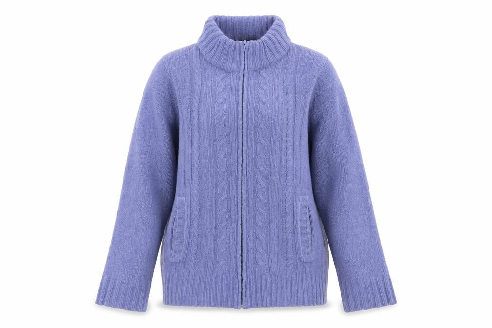 Arista Womens Purple Cable Knit Full Zip Cardigan Jumper M